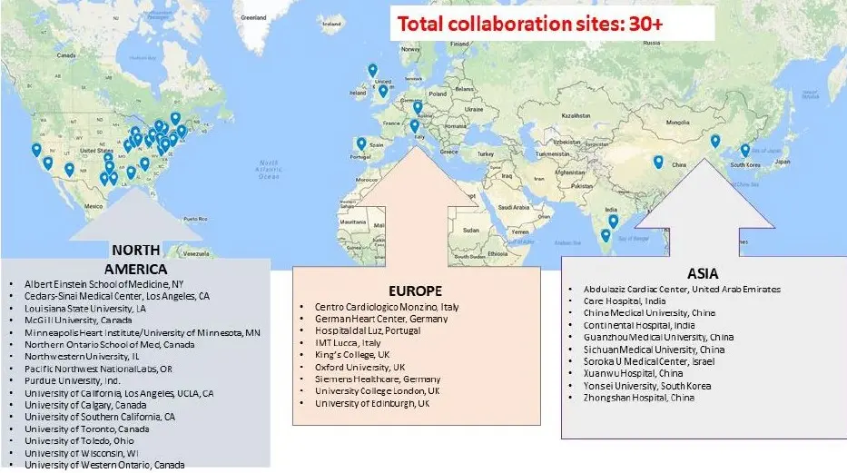 The following global map showcases the locations of more than 30 research collaboration sites. 