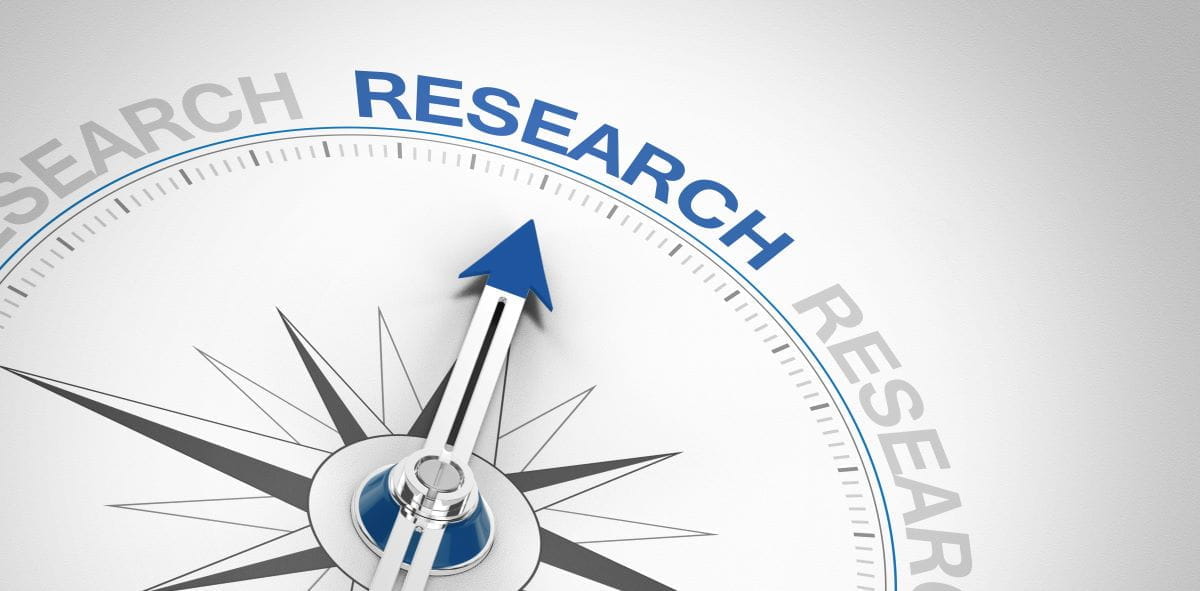 Illustration shows an increase in research activity with an arrow pointing to the word research. 