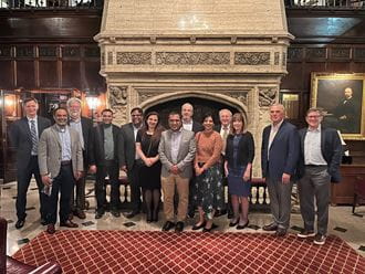 Krannert Biennial 2023 speakers at the Columbia Club in Indianapolis. Krannert Biennial 2023 speakers are joined in a group photo at the Columbia Club in Indianapolis.