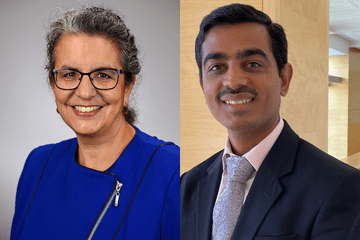 headshots of Linda DiMeglio and Viral Shah