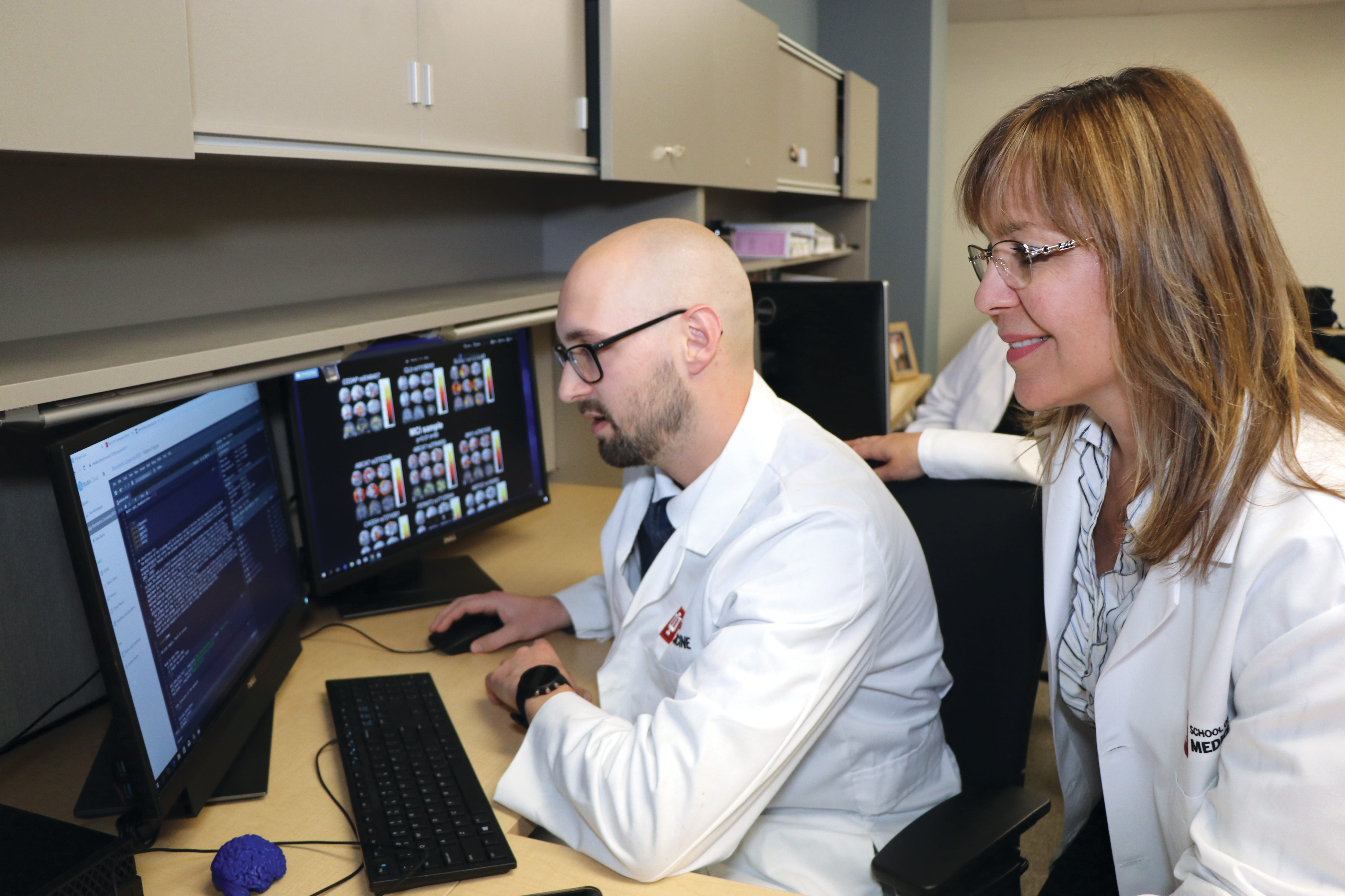 liana apostolova and colleague review results on a computer monitor