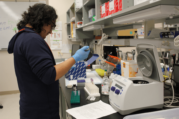 Sam Arregui in the Wells Center's Kidney and Urology Lab
