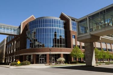 Exterior of building where the Herman B Wells Center for Pediatric Research is located.