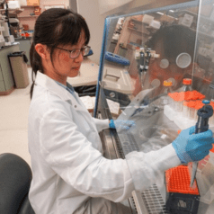 Kate Ho, PhD, working in the lab
