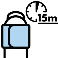 cartoon icon depicting a finger wrapped with a bandage and a clock with 15 minute timer