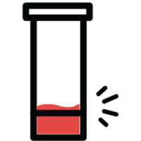 cartoon icon depicting a test tube with blood above a sample line