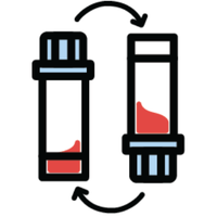 Cartoon icon depicting a test tube with blood being turned upside down