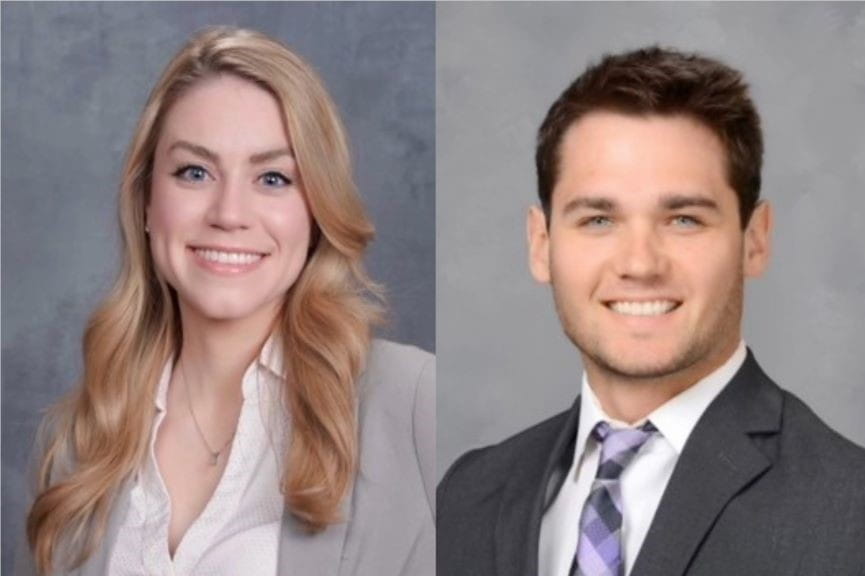 This picture depicts two professional headshots of incoming first-year orthopaedic surgery residents, Melissa Hartman and Tyler Margetts.