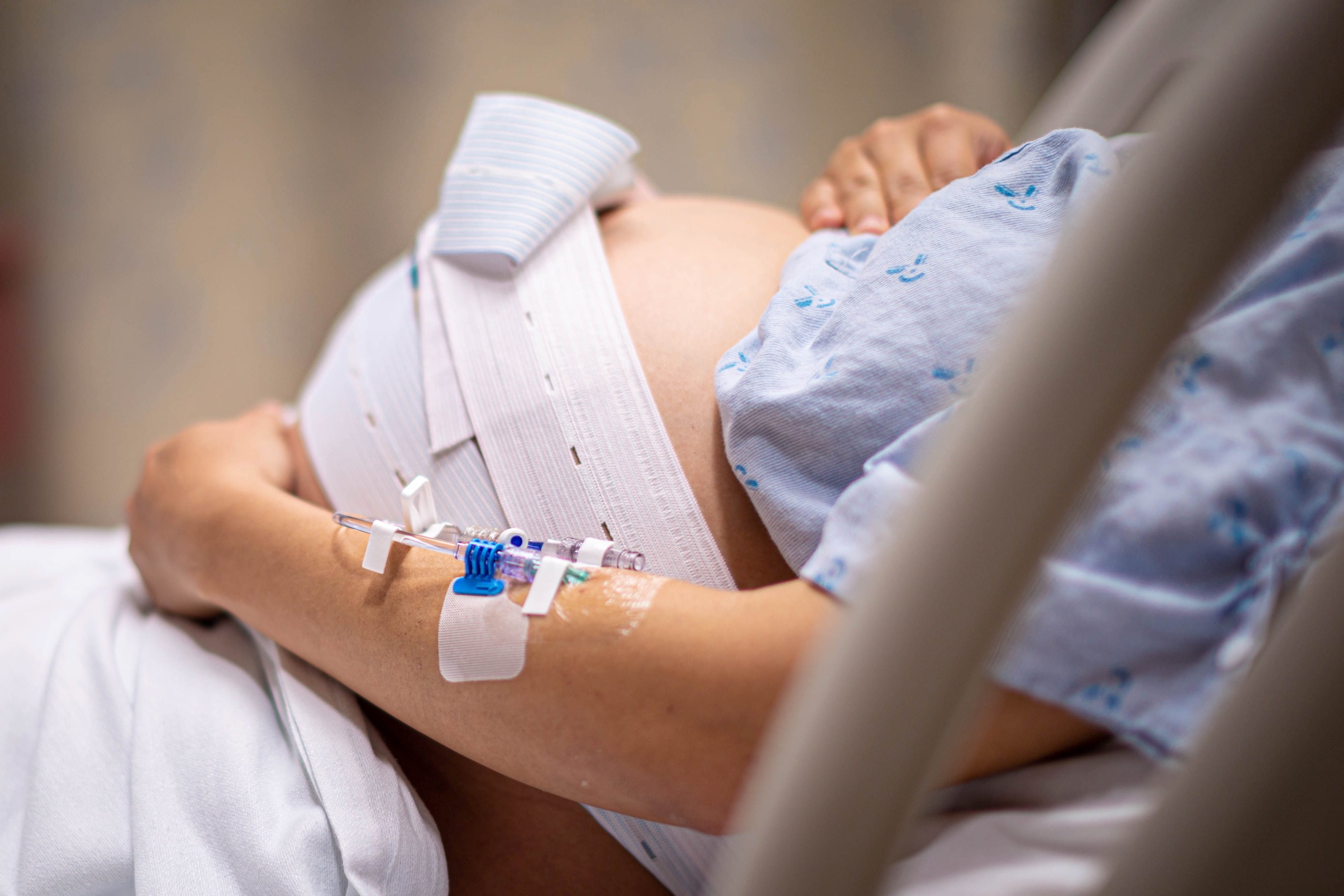 Pregnant patient with monitor and IV