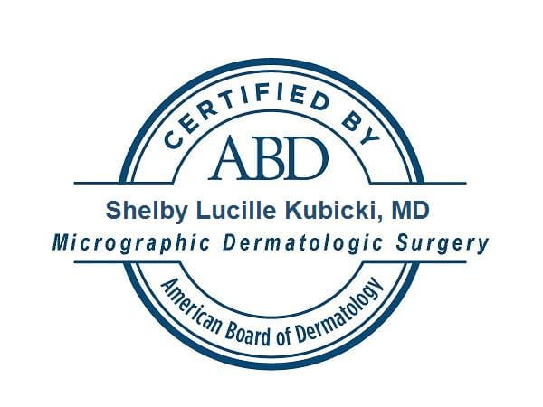 certification seal from the ABD for Shelby Kubicki in micrographic dermatologic surgery