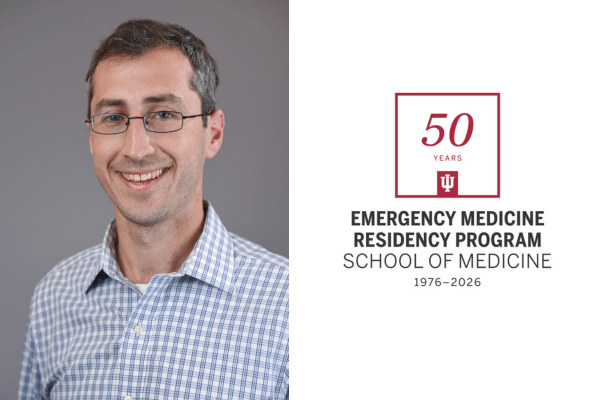 Portrait of Dr. Daniel Brenner along with Department of Emergency Medicine 50th anniversary logo 