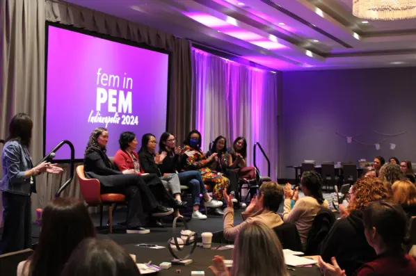 A panel of women physicians speaking at the FeminPEM conference. 