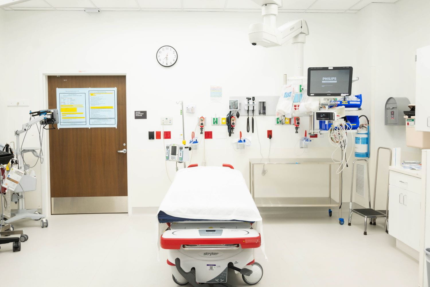 An empty emergency department room.