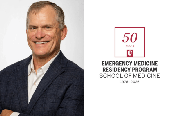 Portrait of Dr. Jeff Kline along with Department of Emergency Medicine 50th anniversary logo