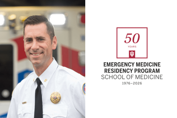 Portrait of Dr. Daniel O’Donnell along with Department of Emergency Medicine 50th anniversary logo.