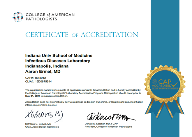 Certificate of Accreditation - College of American Pathologists