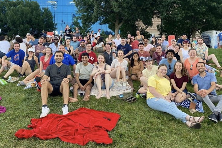 group photo at baseball field