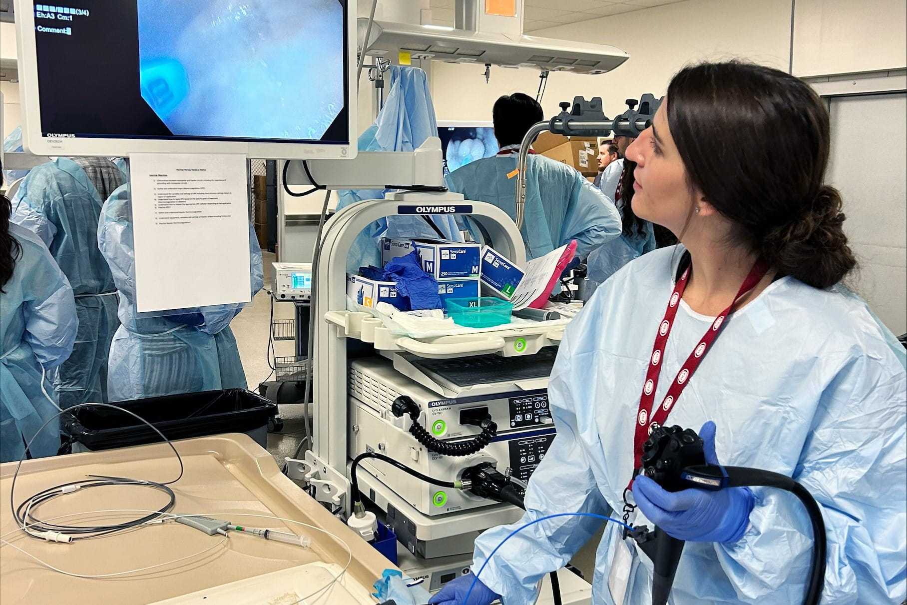 IU Gastro fellow practicing scoping at 2024 ASGE first year fellows conference.