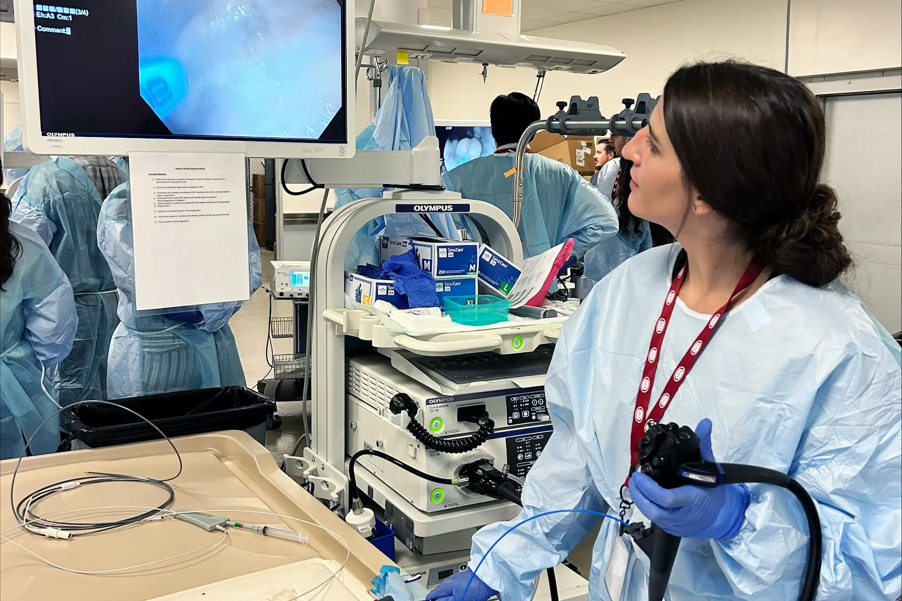 IU Gastro fellow practicing scoping at 2024 ASGE first year fellows conference.