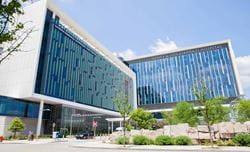 Pictured is the exterior of Eskenazi Health Hospital located in downtown Indianapolis