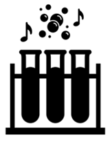 icon of three test tubes with music notes and bubbles above them