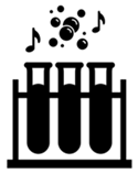 icon of three test tubes with music notes and bubbles above them