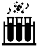 icon of three test tubes with music notes and bubbles above them