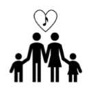 icon of a family holding hands with a heart over their heads. there is a music note inside the heart.