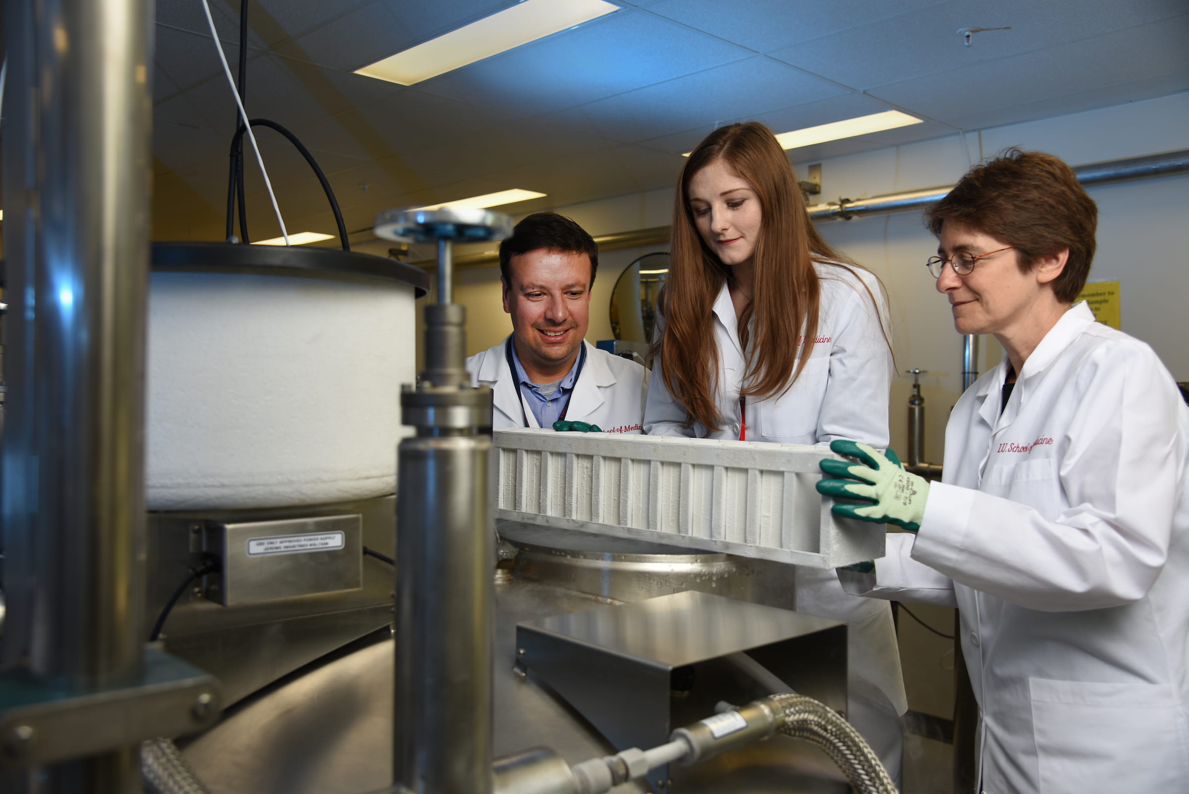 Tatiana Foroud, PhD and team prepare a frozen sample in the biobank