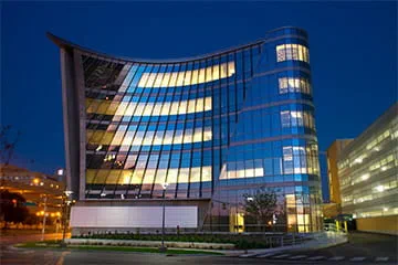 a picture at night of the Neuroscience Center