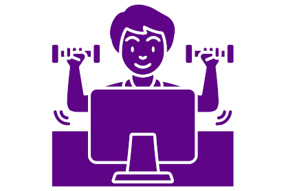 an icon of a person lifting weights in front of a computer screen
