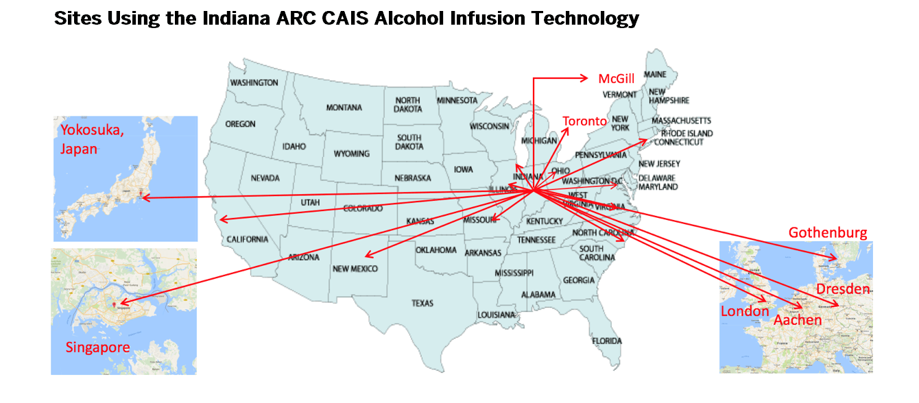 a map of sites collaborating with the Indiana Alcohol Research Center