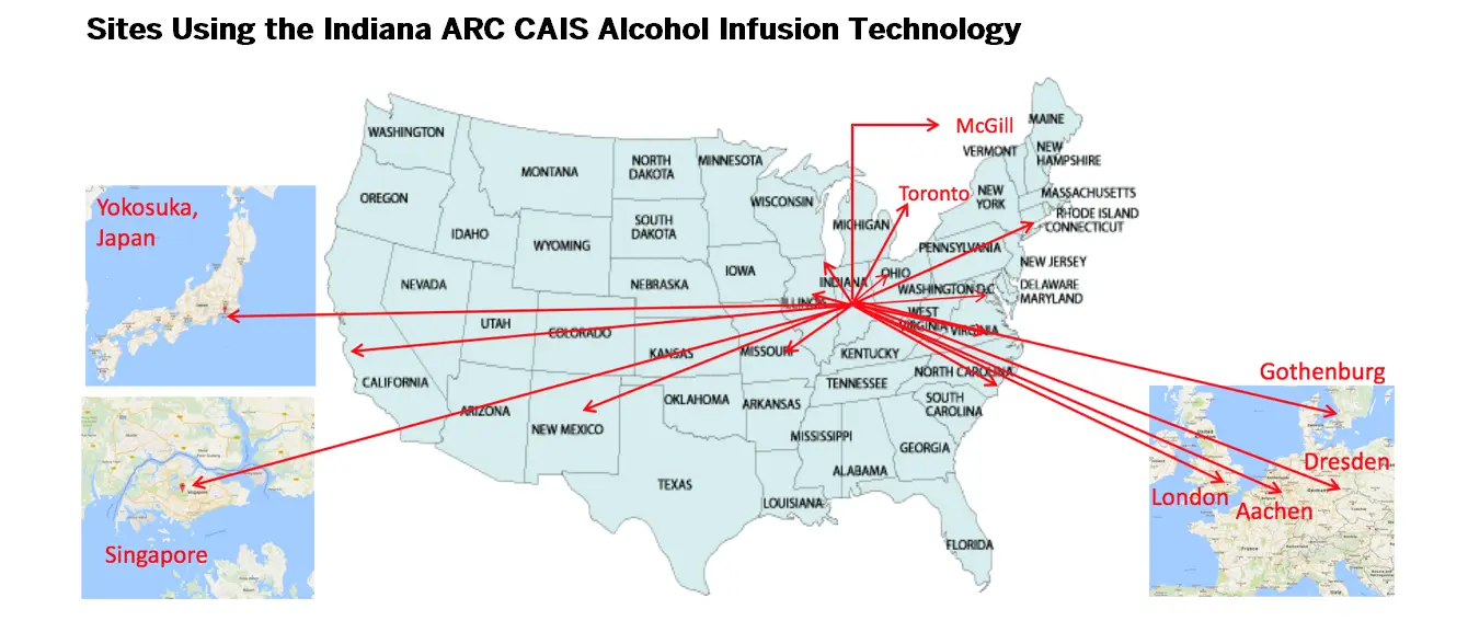 a map of sites collaborating with the Indiana Alcohol Research Center
