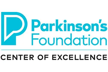 Blue logo reading Parkinson's Foundation Center of Excellenc