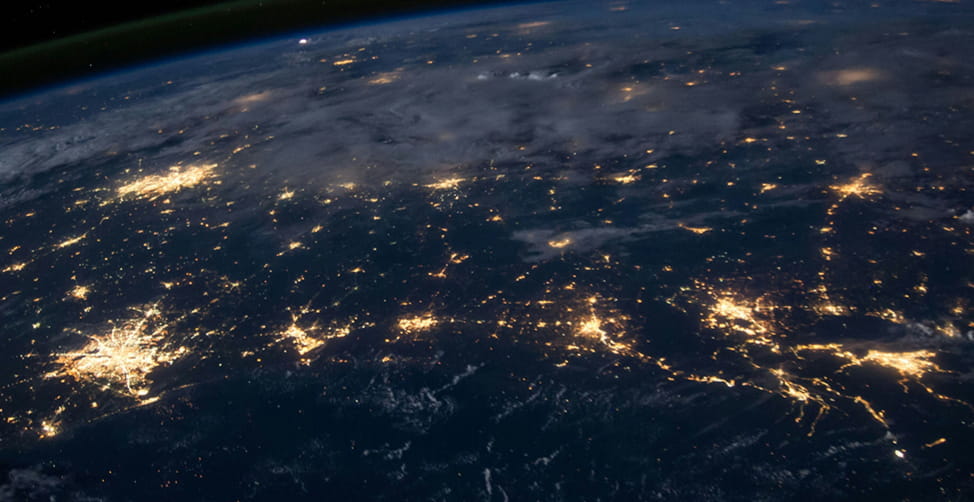 Satellite image of the earth illuminated