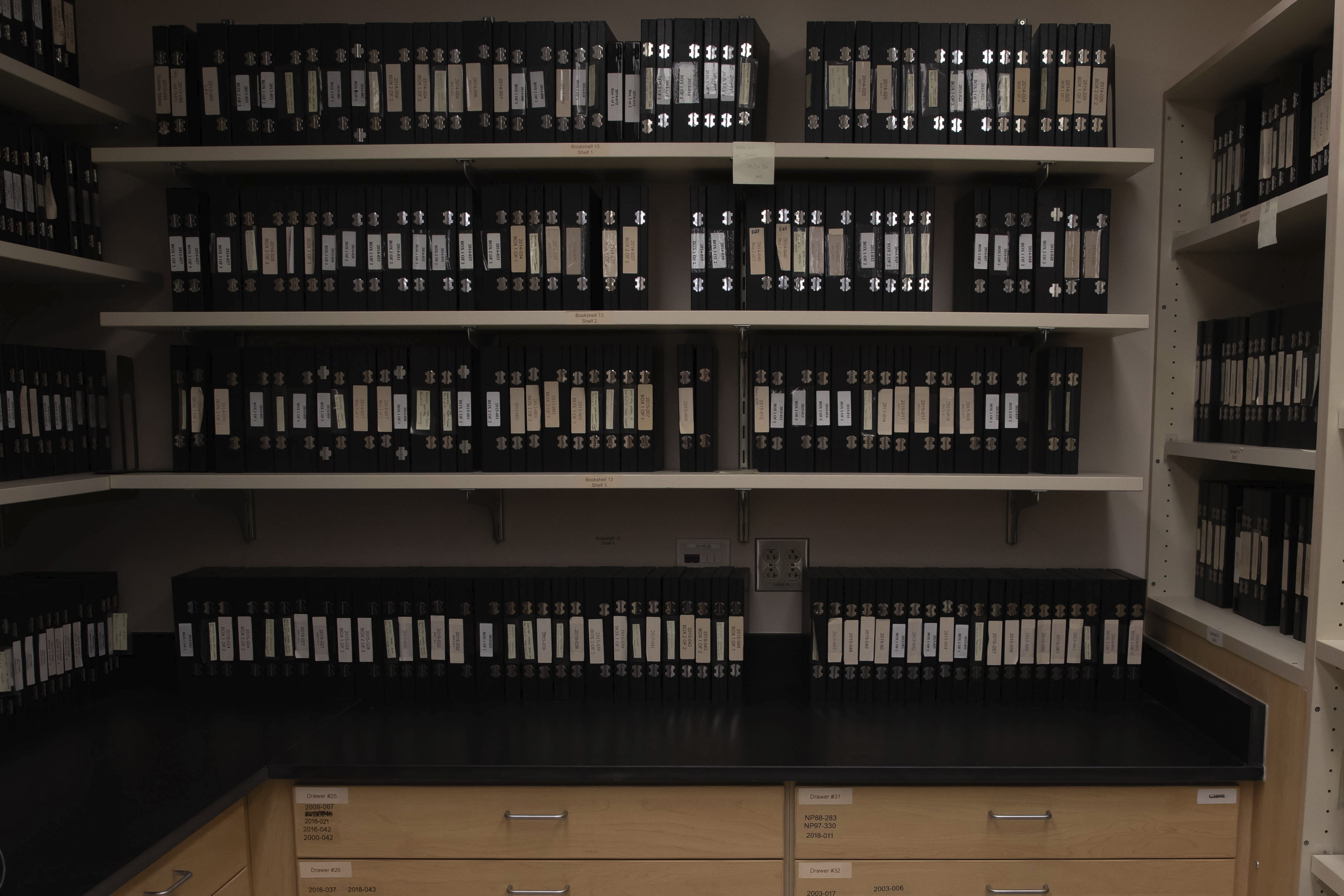 Bookshelf with pathology books and research
