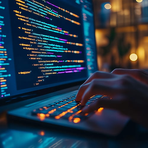 Application developer coding on a laptop