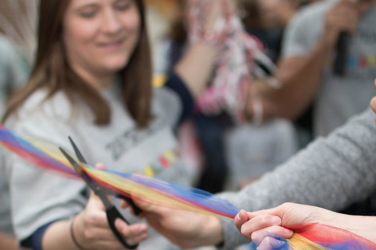 Courtney Frye initiating the first annual Pediatric Critical Care Walk-a-Thon with a ribbon cutting in 2015.  Photo courtesy of Riley Children’s Health.