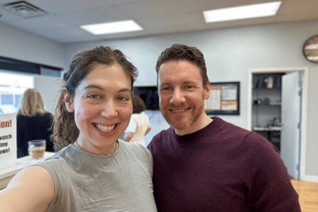 Emily Sims, MD (left) and Mike DeSante (right) at one of their dance rehearsals.