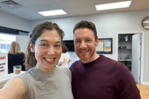 Emily Sims, MD (left) and Mike DeSante (right) at one of their dance rehearsals.