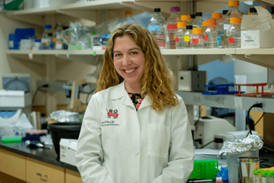 Emily Sims, MD, in her lab at the Wells Center.