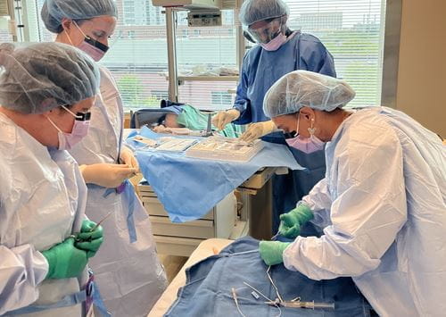 Four providers working on a simulated patient