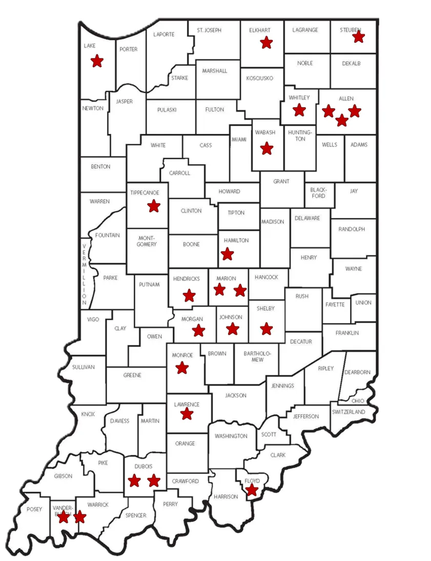 EAE Hub locations in Indiana-updated map