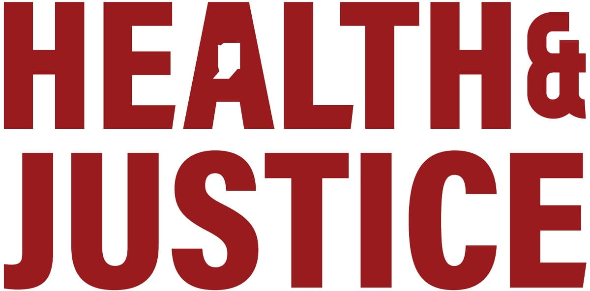 health and justice in red text