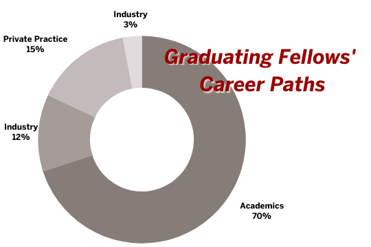 Currently our graduating fellows follow these career paths: 15% private practice, 15% industry, and 70% academics