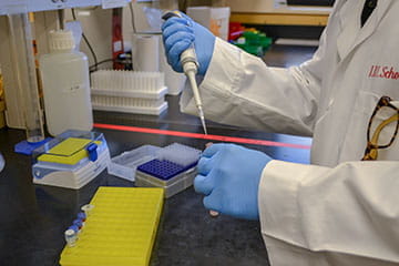 hands prepare a sample in the lab
