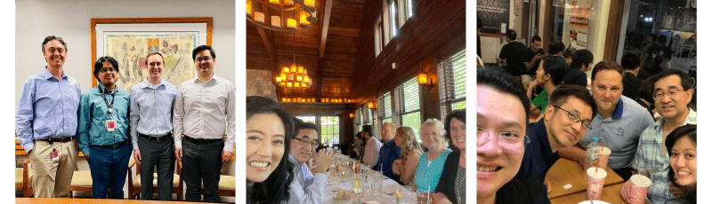 Three images showing staff and trainees in neuroradiology hanging out together