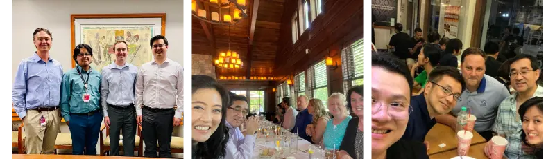 Three images showing staff and trainees in neuroradiology hanging out together