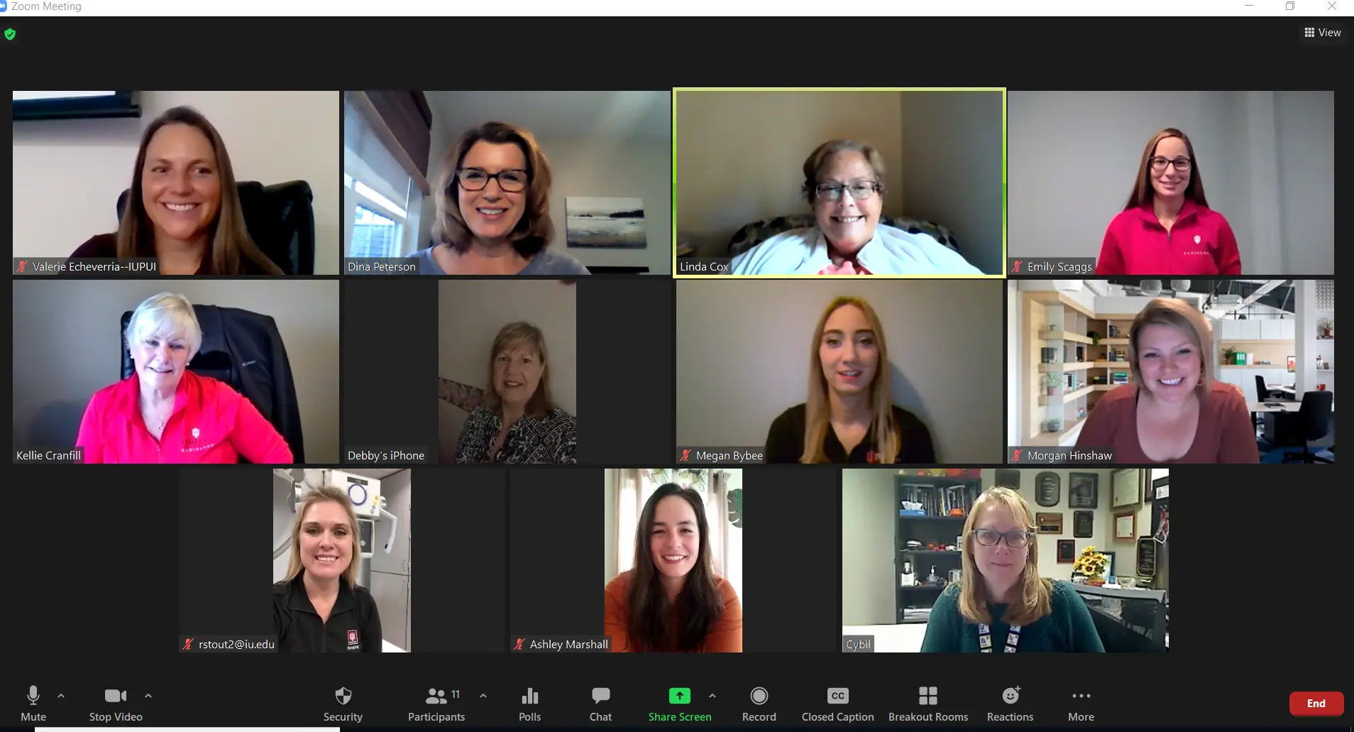 11 Radiologic and Imaging Sciences Undergraduate faculty on Zoom call