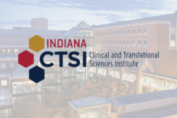 Indiana CTSI Logo with Ruth Lily Med Library background
